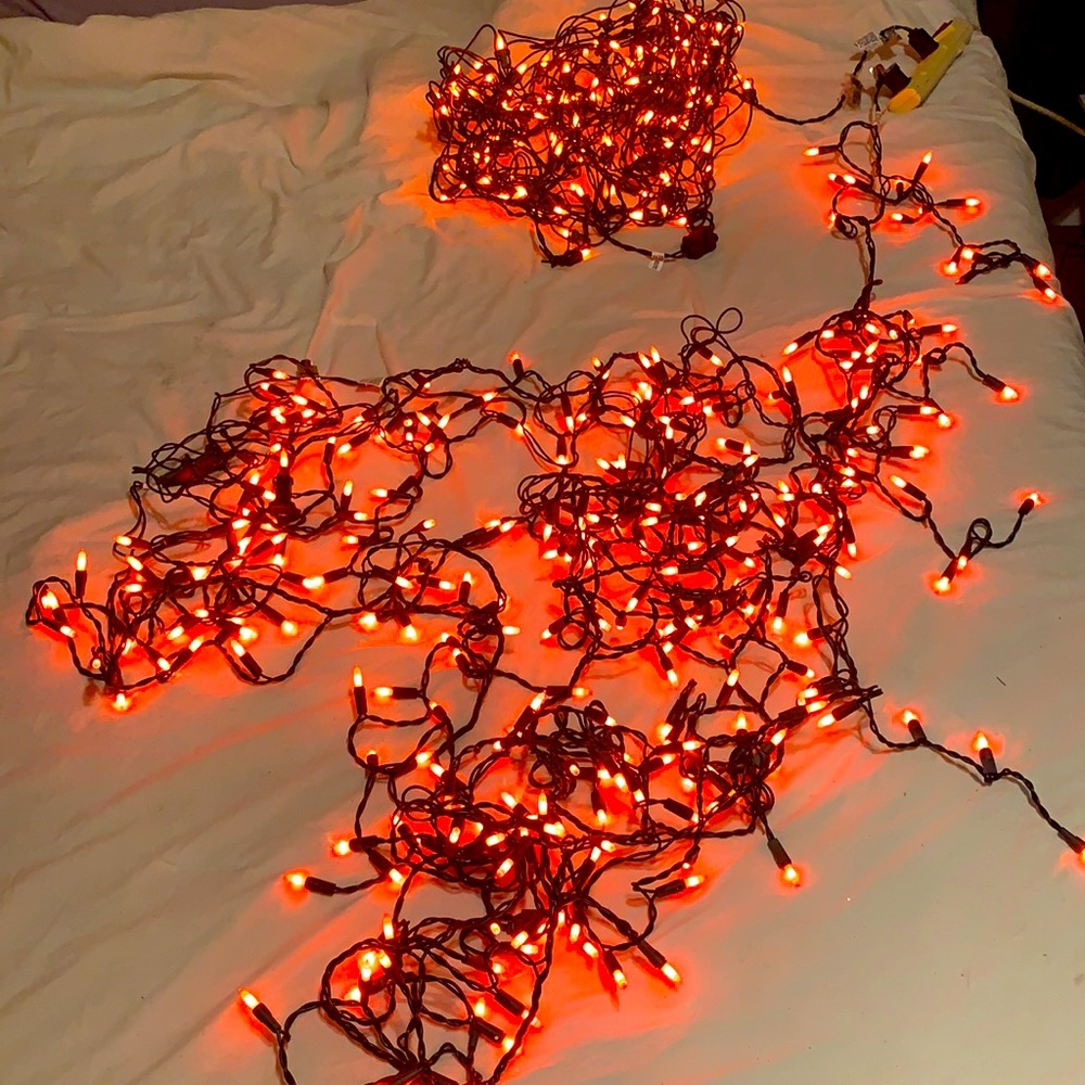 THREE SETS OF LIGHTS!!! 2 (TWO) Orange Halloween icicle and 1 (ONE) net light